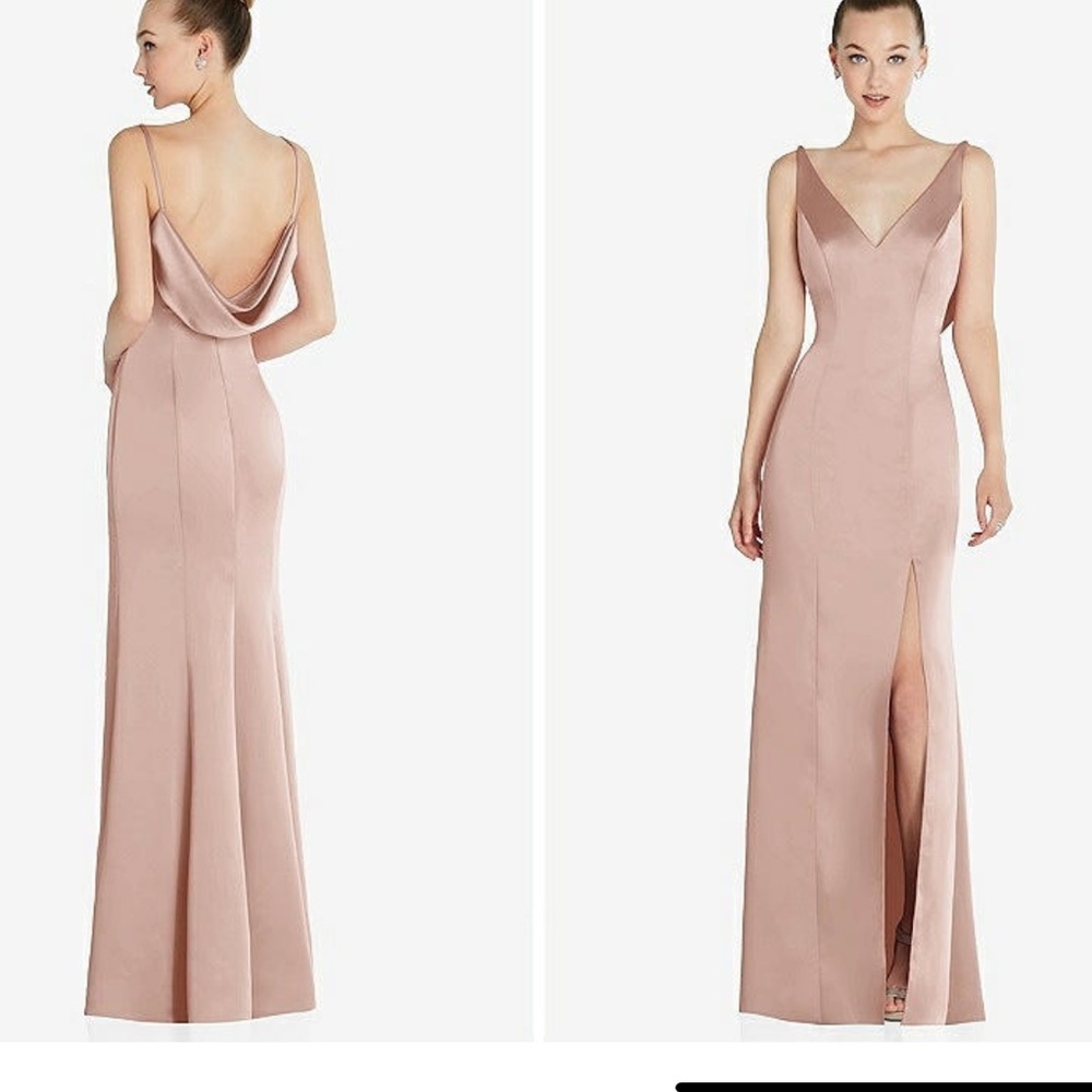 After Six Draped Cowl-Back Princess Line Dress W/Front Slit Cameo 8R